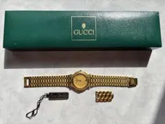 GUCCIグッチメンズ 腕時計ゴールドクォーツ 不動品 箱 余りコマヴィンテージ