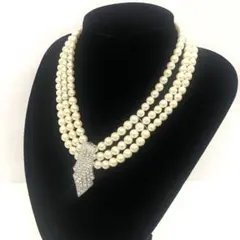 多重パールネックレス クリスタル装飾⭐︎