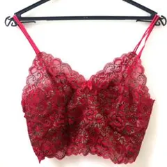 花柄レースキャミソール 赤　ゴールド