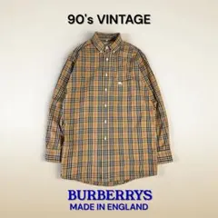 正規品英国製BURBERRYS 90年代ビンテージ長袖シャツ総柄バーバリー古着