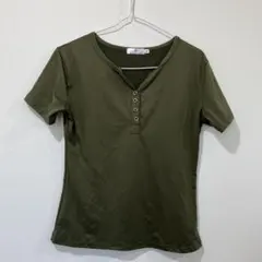 ヘンリーネックTシャツ　半袖　オリーブグリーン