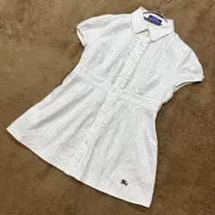 バーバリーブルーレーベル　ストライプフリルシャツ　ホースロゴ　ペプラム　洗える