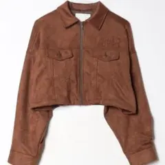 ブラウン スエード風 クロップドジャケット