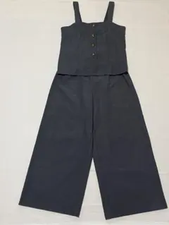 【美品】ダークグレー ワイドレッグオールインワン