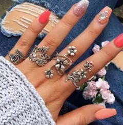 指輪リング　シルバー　レディース　アンティーク ヴィンテージ レトロ フラワー