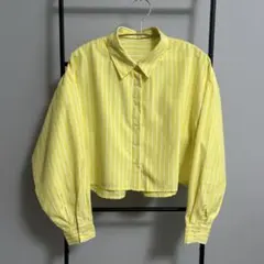 グレイル GRL ショート丈ブラウス ボリュームスリーブ イエローストライプ