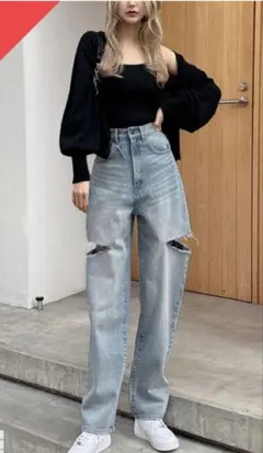 GRL スリットデニムワイドパンツ[cu420]