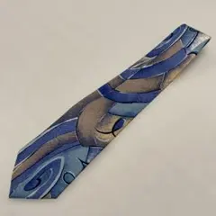 青と茶色の幾何学模様 シルクネクタイ