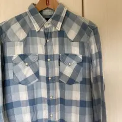 ブルーブルー インディゴダイ ブロックチェック 長袖シャツ M 日本製