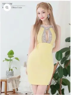 エンジェルアール　イエロー　ビジュー付き　ハイネックドレス Sサイズ