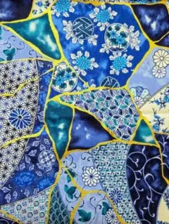 和柄ハギレ　金継模様（ブルー系）