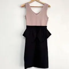 ノースリーブペプラムワンピース ベージュ×黒