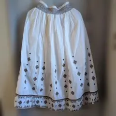 SLOBE IENA 刺繍フレアスカート　インド綿 白 茶 ナチュラルのサムネイル