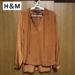 H＆M エイチアンドエム スキッパーサテンブラウス トップス オレンジブラウン