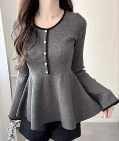 ペプラムトップス ニット