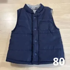 西松屋 リバーシブル ベスト 80cm ネイビー グレー しまうま