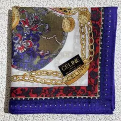 CELINE　セリーヌ　ハンカチ　ジュエリー柄　約47cm　ブルー系