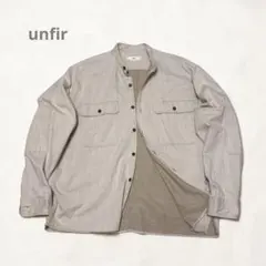 極美品 unfil バンドカラー ワークシャツ 4 ベージュ エルボーパッチ 綿のサムネイル