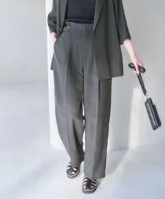 麻調シアーハイウエストパンツ