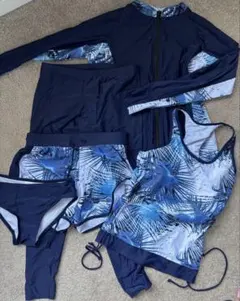 ネイビー×ブルー 5点セット水着　Mサイズ