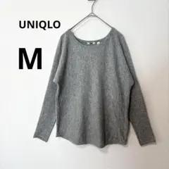 美品 UNIQLO M グレー カシミヤクルーネックセーター カシミヤ100