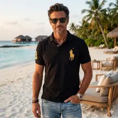 人気　ポロ　バイ　ラルフローレン ビッグポニー　ポロシャツ ブラック　金刺繍