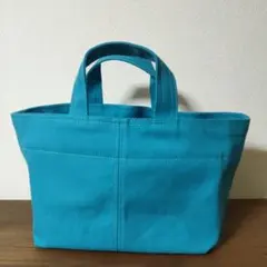 ターコイズ色(鮮やかな水色)のキャンバストートバッグ/ ハンドメイド購入品
