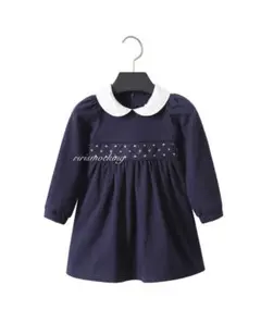 定番　ネイビー　鹿の子　花刺繍　ワンピース　ファミリア　組曲　好き　塾　教室