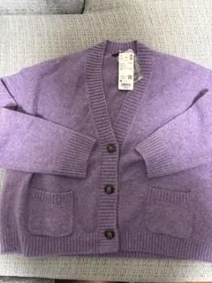 ✨新品タグ付✨ユニクロ スフレヤーンVネックショートカーディガン M 紫