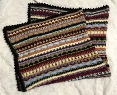 ハンドメイド　ニット　カラフルブランケット
