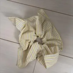 イエロー ストライプ柄 リボンシュシュ