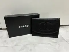 CHANEL ブラックレザー 三つ折り財布