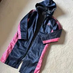 adidas アディダスフード付きベンチコート ネイビー/ピンク 150