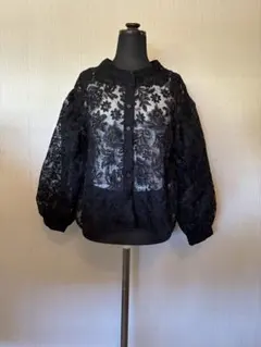 黒 レース カーディガン ボリュームスリーブ