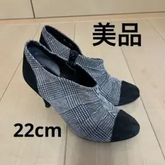 美品 DIANA チェック柄 ブラック スエード ショートブーツ 22cm