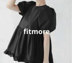 Fitmore バックオープン裾 フリル ペプラム ブラウス シャツ ブラックのサムネイル