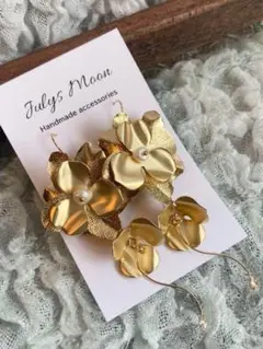 ゴールドフラワーピアス ブライダルピアス ウェディング