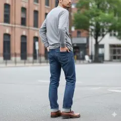 エドウィン　赤耳　日本製　革パッチ　デニムパンツ　メンズ　ネイビー　31×32