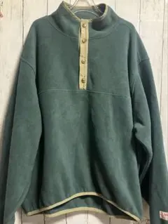JaVa配色フリースグリーントレーナー古着mixプルオーバー　メンズもOK