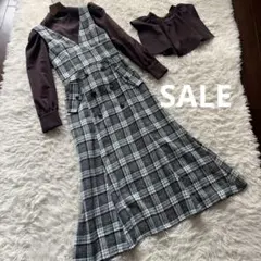 削除4/5迄dazzlin チェック柄 レイヤードワンピース Vネック ロング丈