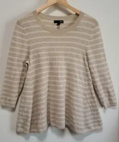 ⭐AQUA カシミヤ100% ボーダー フレアニット 体型カバー M ベージュ