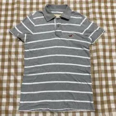 HOLLISTER グレー ホワイト ストライプ ポロシャツ ☆S