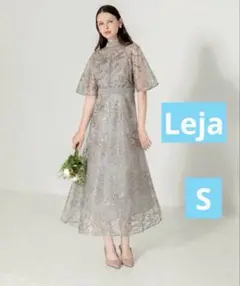 Leja スパンコール花柄刺繍Aラインワンピースドレス【S】