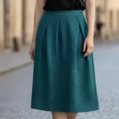 美品 フレアスカート M 緑 ゴムウエスト 快適 大人可愛い 体型カバー