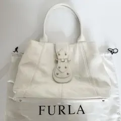 【美品】FURLA フルラ ハンドバッグ レザー ホワイト 白 保存袋付 シボ革