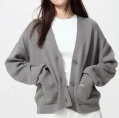 S スムースコットンVネックショートカーディガン グレー　ユニクロ　新品未使用