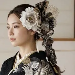 豪華】ディップアート 髪飾り 成人式卒業式 白 黒 ゴールド グレー