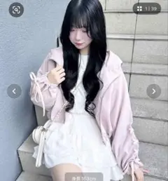 袖レースアップクロップド丈マウンテンパーカー