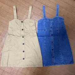 GLOBAL WORKジャンバースカート２点セット ベージュ デニム 100