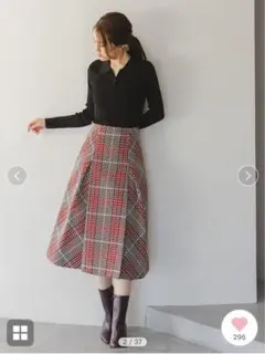 SNIDELロービングチェックミドルスカート